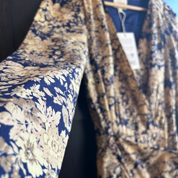 Sezane Floral Long Sleeve Dress - Blue and Gold - Picture 7 of 13